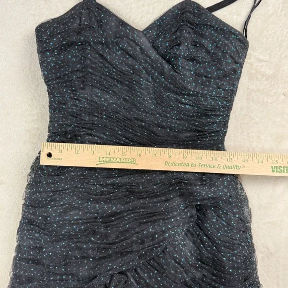 Victor Costa Black Glitter Polka Dot Ruched Tulle Ruffle Mermaid Gown Dress SZ 4 - Picture 7 of 13